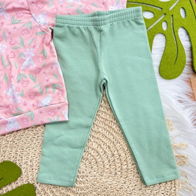 Conj. Blusa Ursinha com Plantinhas em Malha Térmica e Calça Legging - Rose e Verde